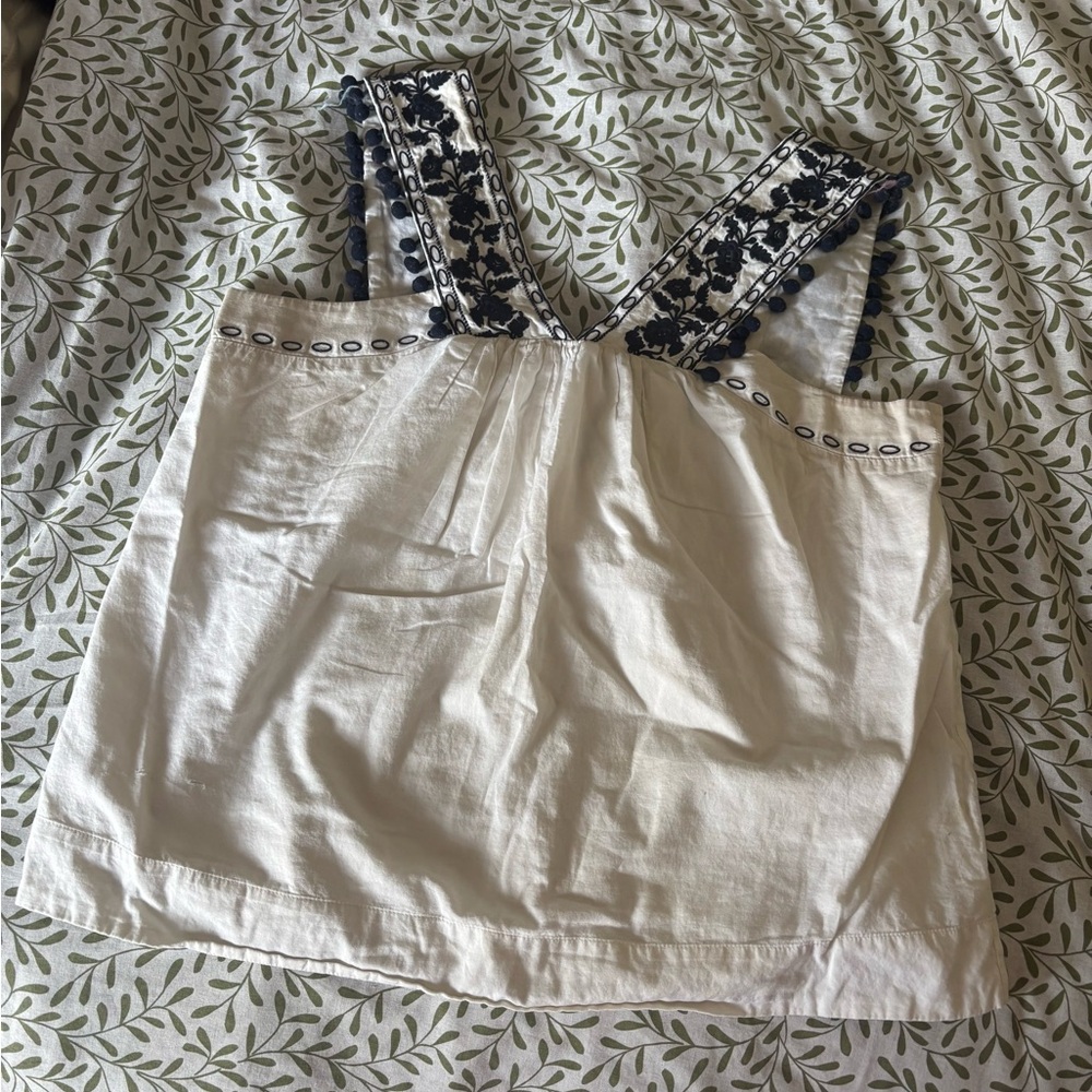 J. Crew Factory White and Navy Blue Cotton Tank Top